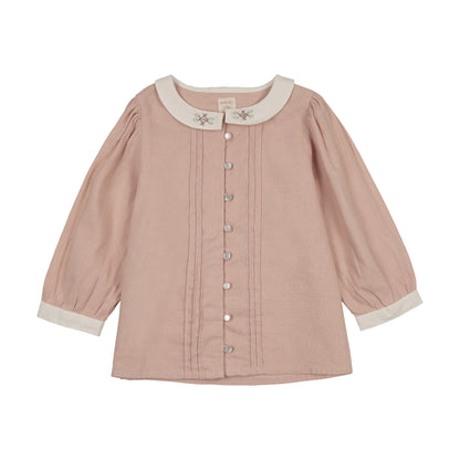 Pintuck 3/4 Sleeve Collar Blouse