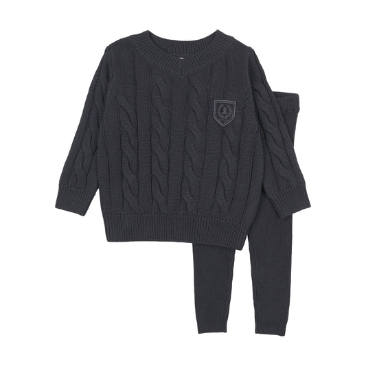 CHUNKY CABLE KNIT TODDLER SET- NAVY