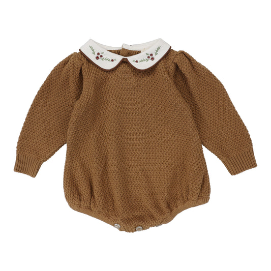 Girls Knit Romper- Camel