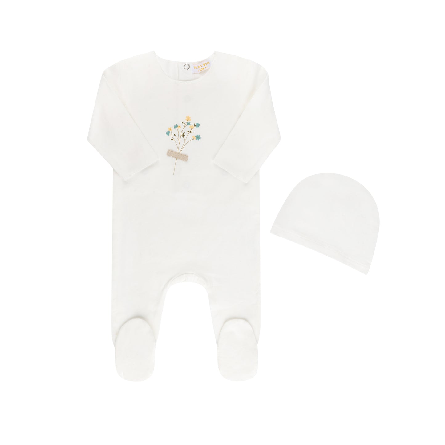 Tricot Bebe Printed Flower SET Footie, Beanie and Swaddle