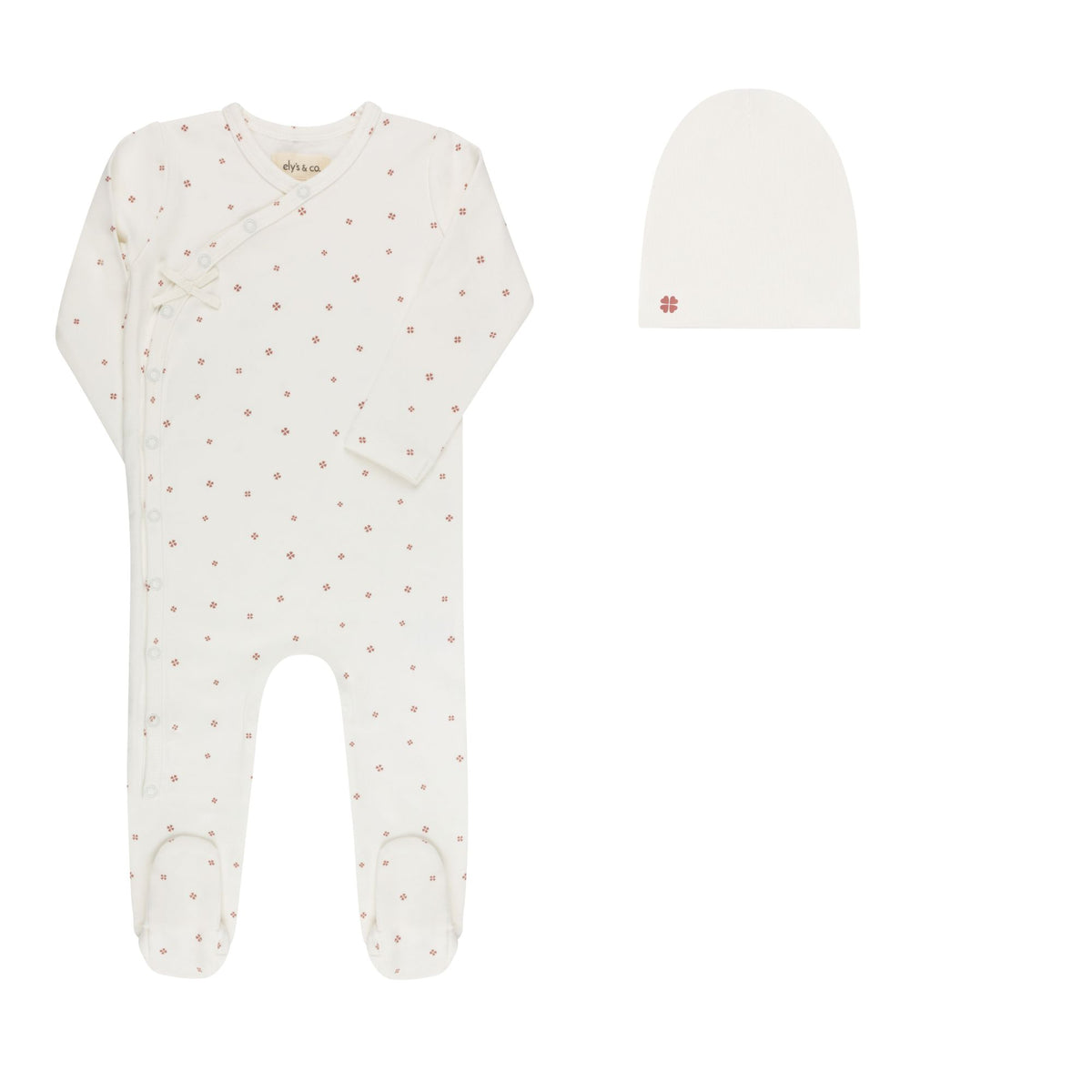 Clover Print Footie- Ivory Pink