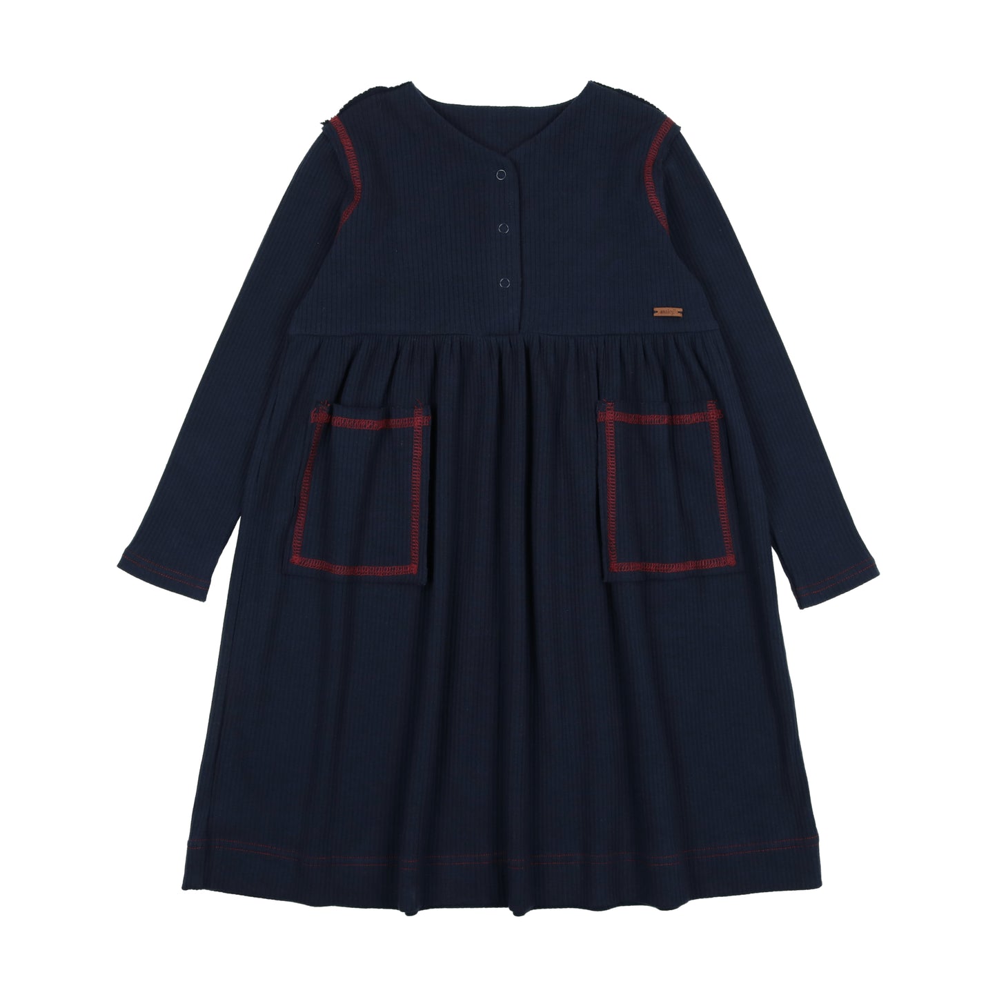 Ribbed Placket Dress- Navy/Red