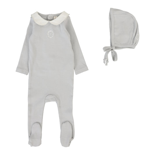 Emblem Embroidered Footie Set  Pale Blue