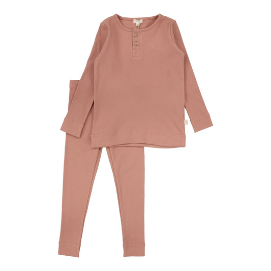 Ribbed Henley Lounge Set  Berry