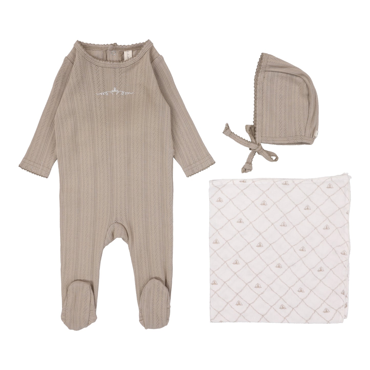 Pointelle Graphic Layette Set  Oat Crown