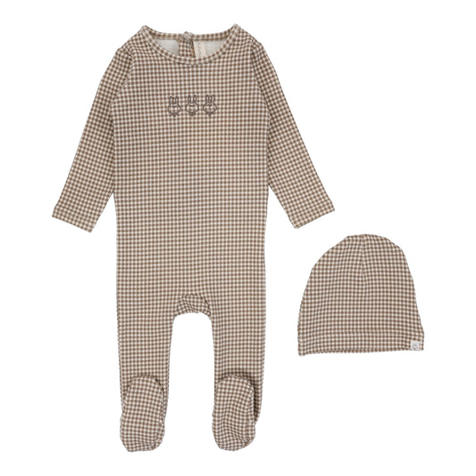 Gingham Bunny Footie- Oatmeal