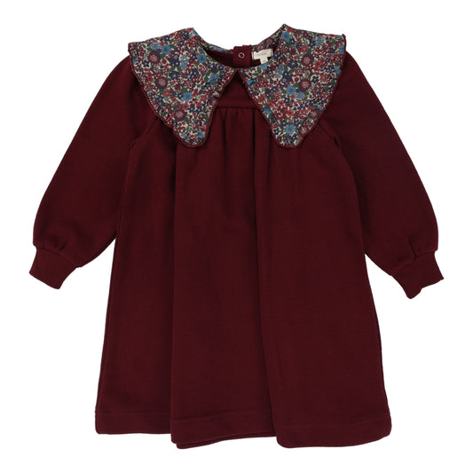 Floral Collar Sweatshirt Dress- Burgundy