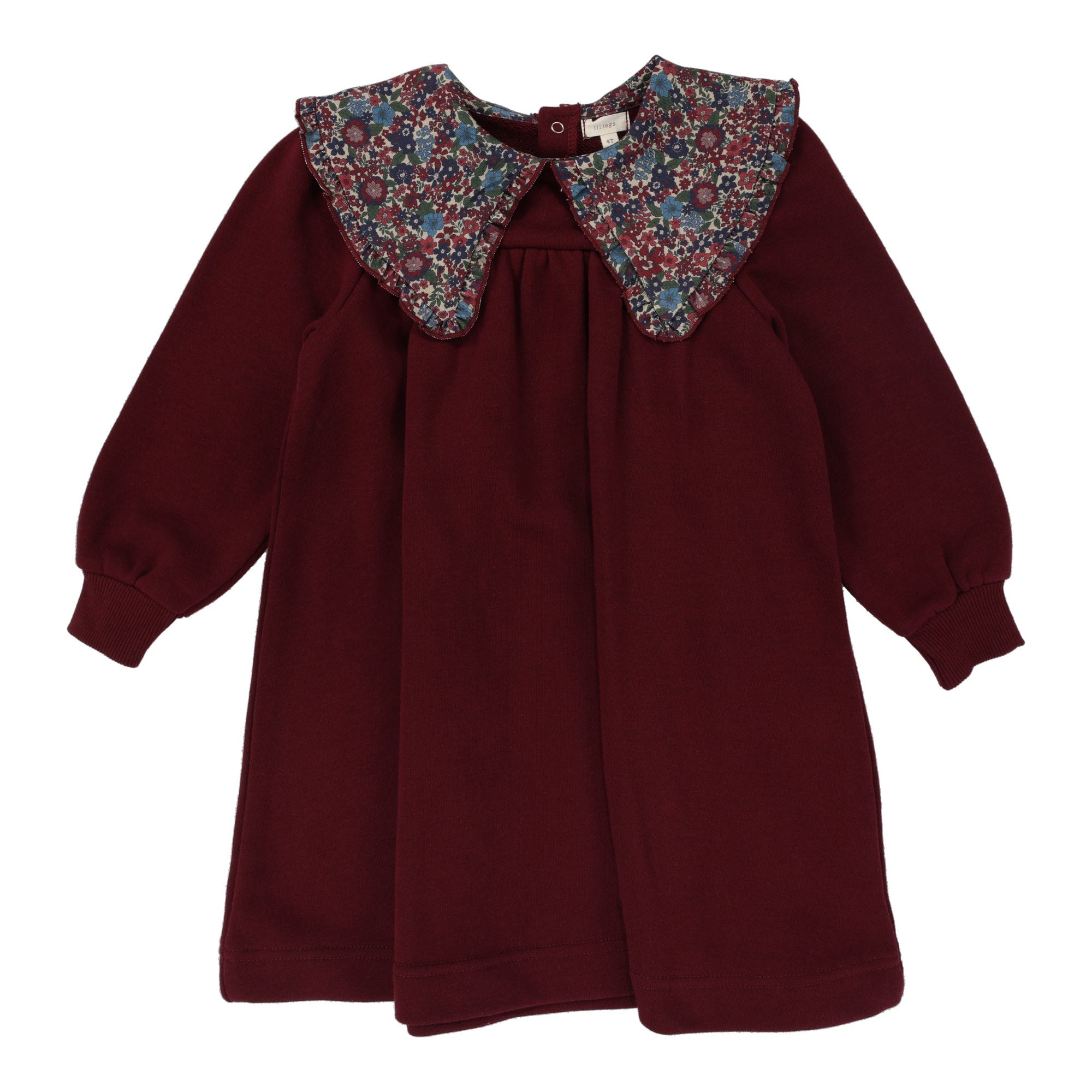 Floral Collar Sweatshirt Dress- Burgundy