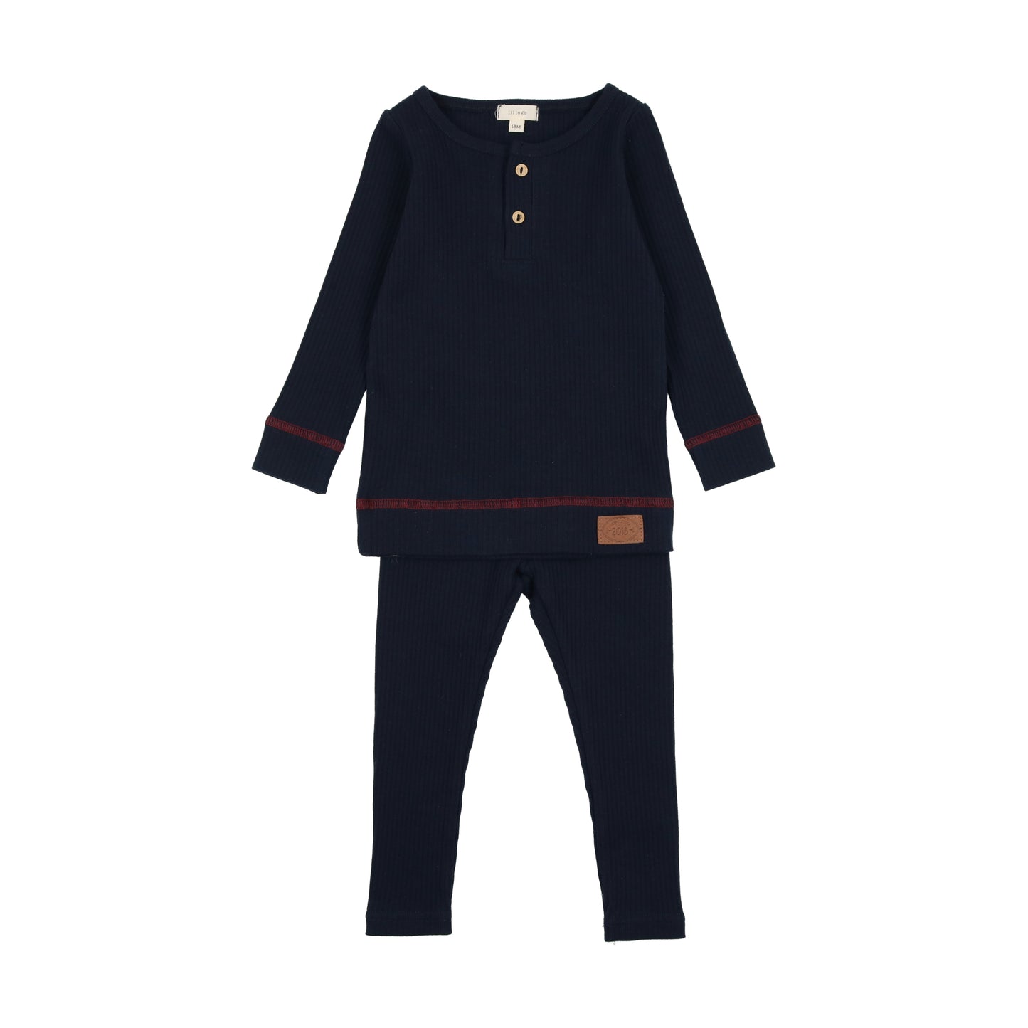 Henley Ribbed Set- Navy/Red