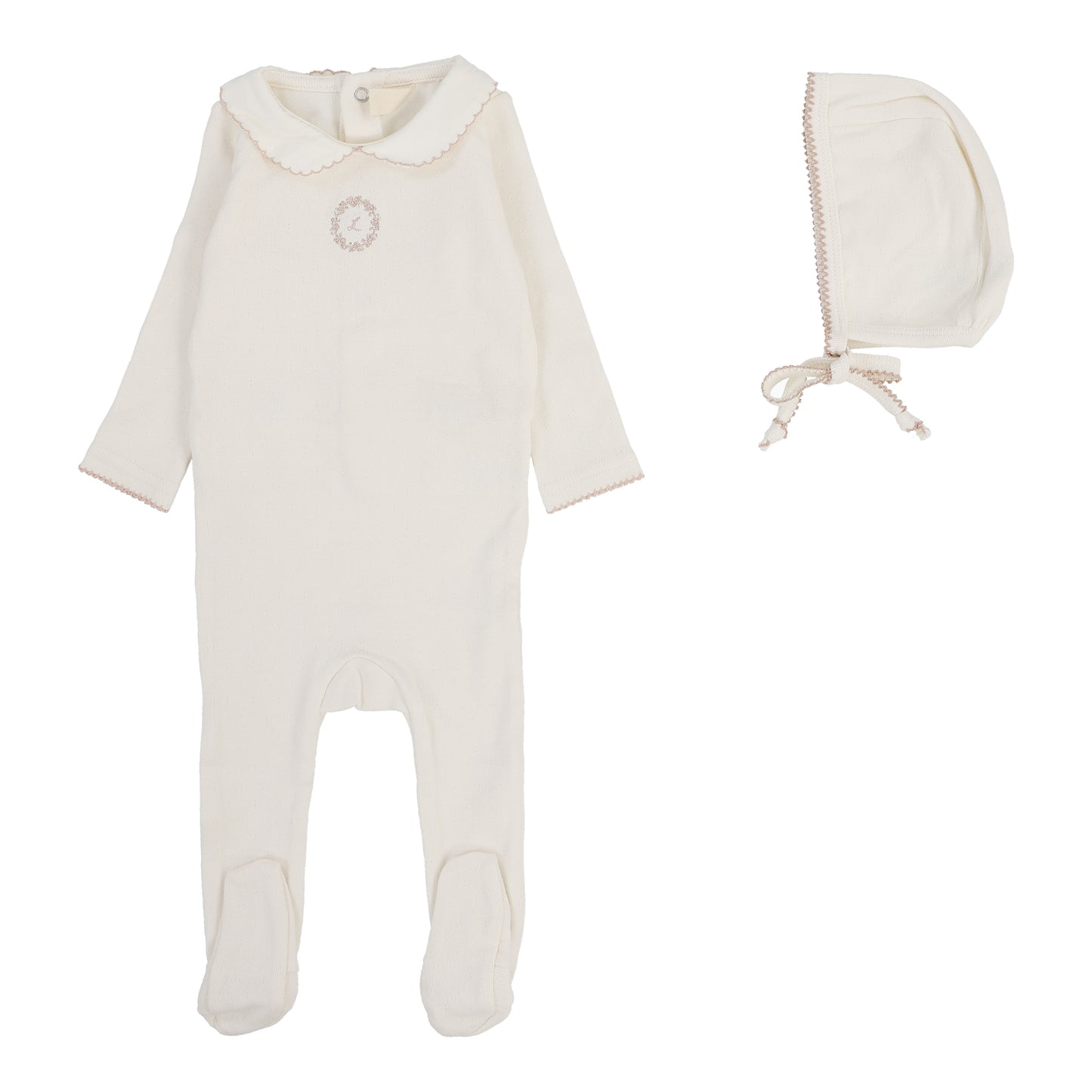 Emblem Embroidered Footie Set  Cream/Pink