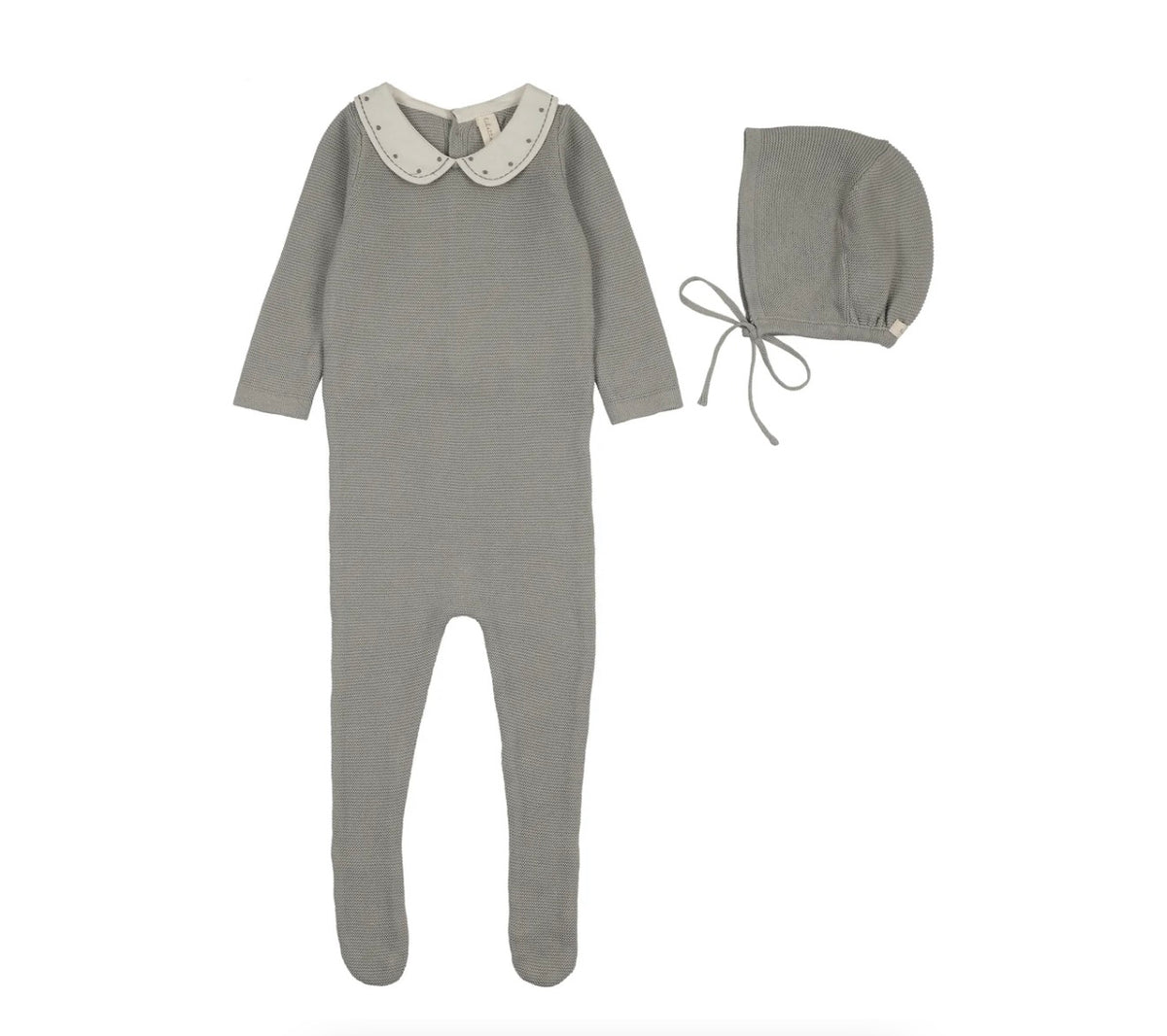 EMBROIDERED KNIT COLLAR FOOTIE SET- LIGHT BLUE
