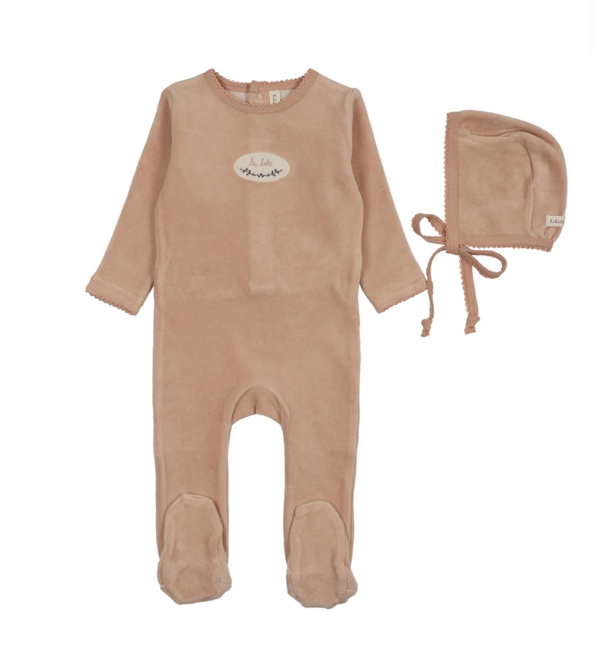 VELOUR PATCH FOOTIES SET- DUSTY PINK