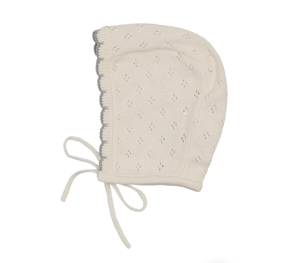 DIAMOND POINTELLE BONNET- CREAM/BLUE
