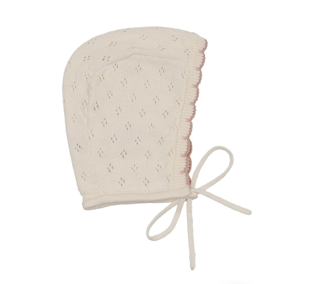 DIAMOND POINTELLE BONNET- CREAM/PINK