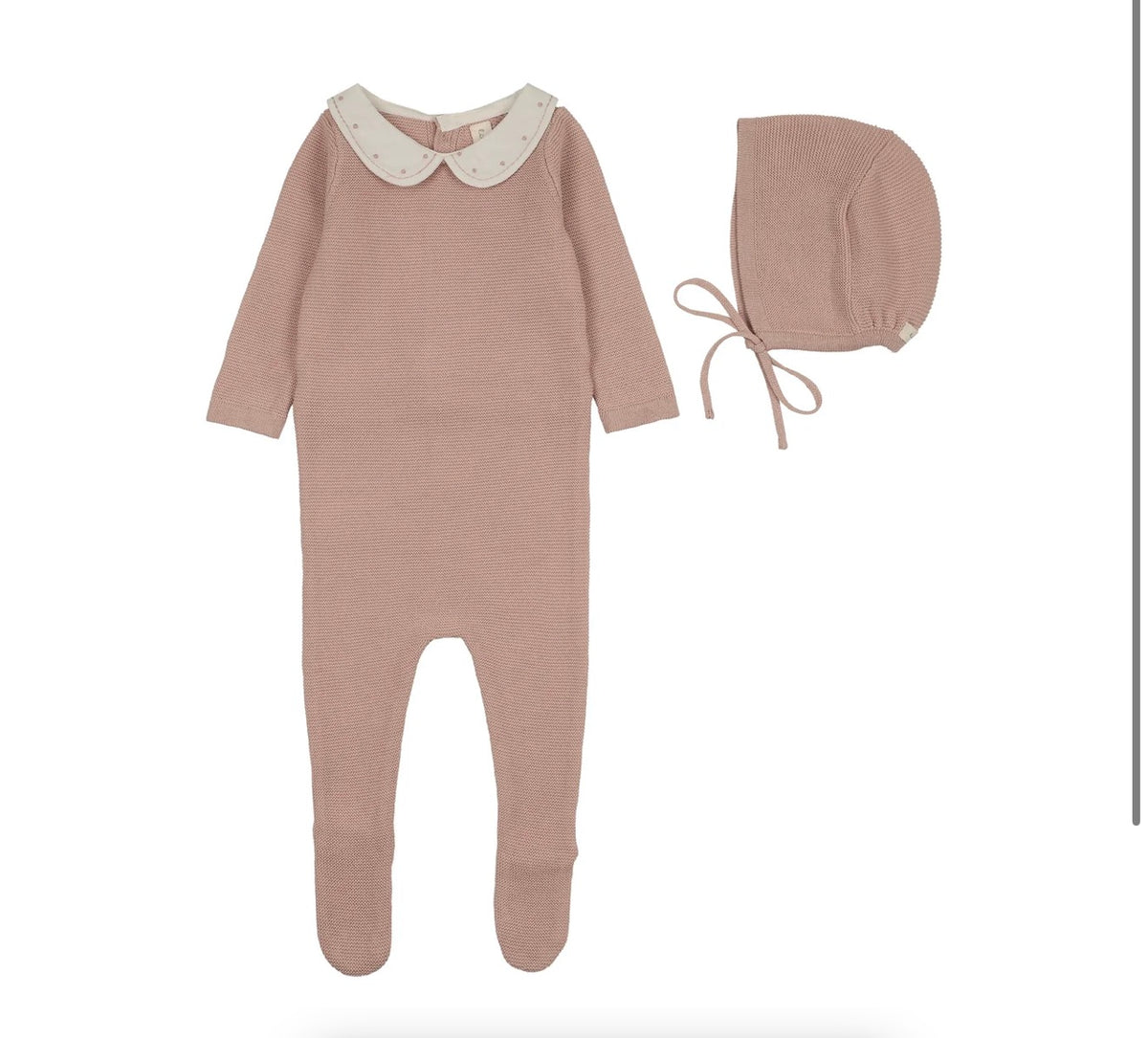 EMBROIDERED KNIT COLLAR FOOTIE SET- DUSTY PINK