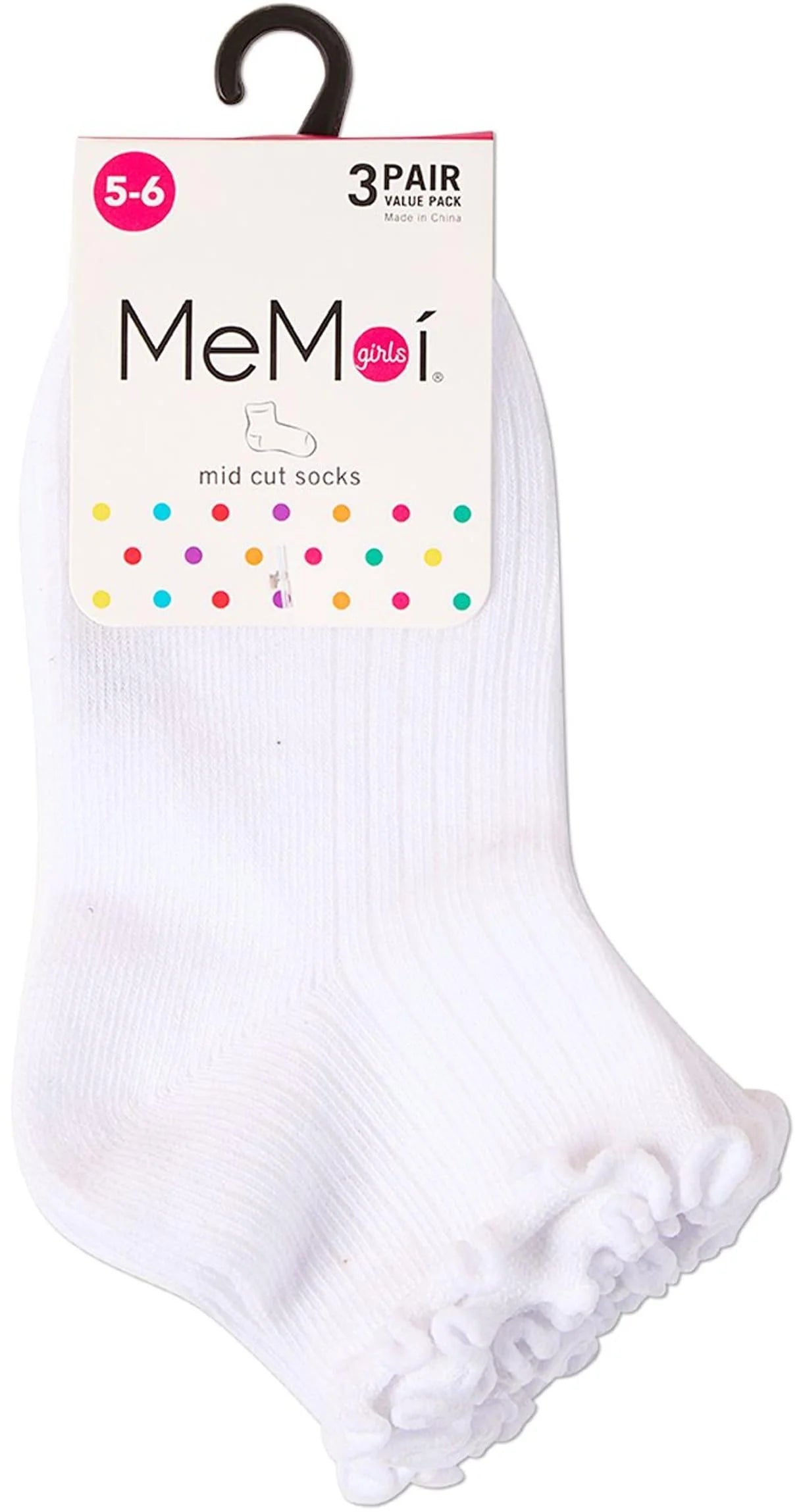 Memoi 3-Pack Ruffle Mid Cut Socks- White
