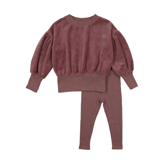 Velour Girls Set- Dusty Plum