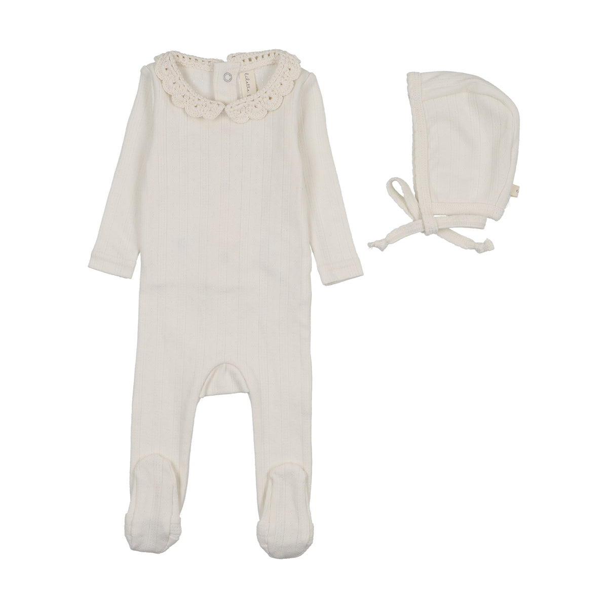 CROCHET COLLAR FOOTIE SET- CREAM/PINK