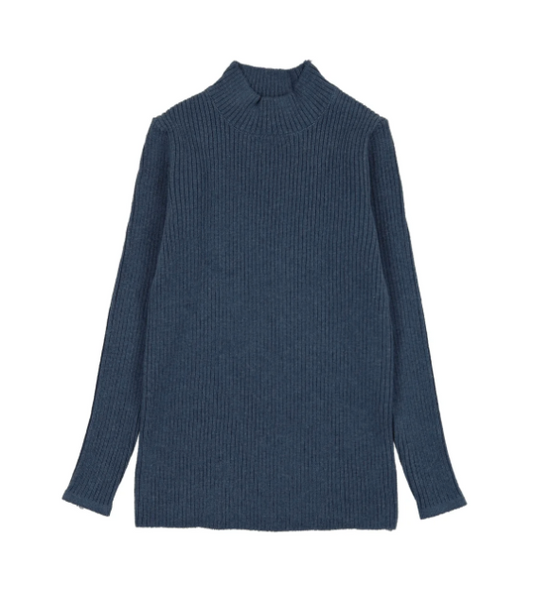KNIT LONG SLEEVE MOCKNECK TEE- VINTAGE BLUE