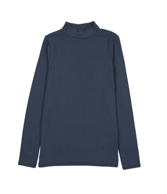 BAMBOO LONG SLEEVE MOCKNECK TEE- VINTAGE BLUE