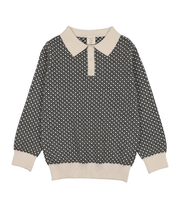 HEIRLOOM KNITS BOYS COLLARED SWEATER- BLACK/CREAM
