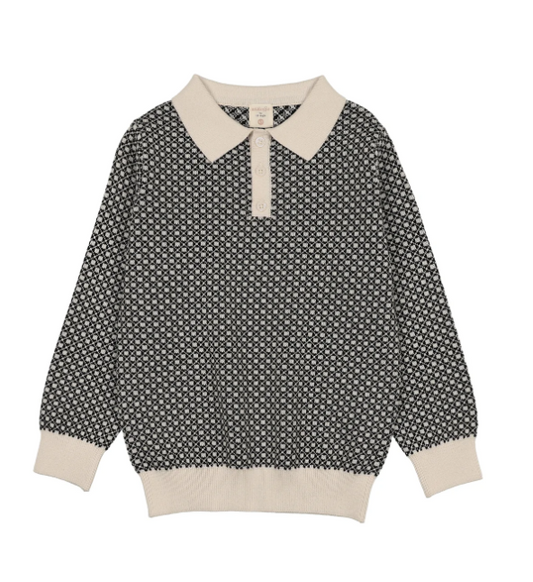 HEIRLOOM KNITS BOYS COLLARED SWEATER- BLACK/CREAM