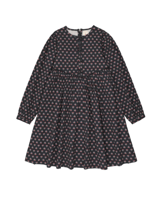 HOME GARDEN VELVET TRIM DRESS-BIG GIRL- NAVY PRINT