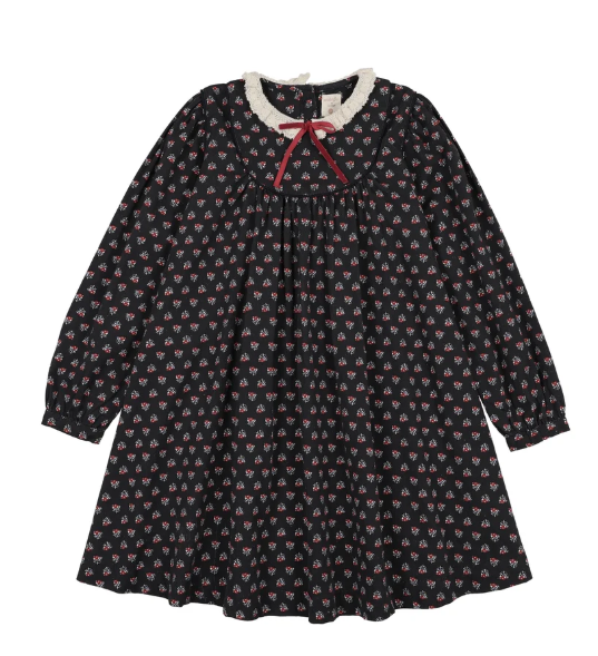HOME GARDEN LACED TRIMMED DRESS-NAVY PRINT