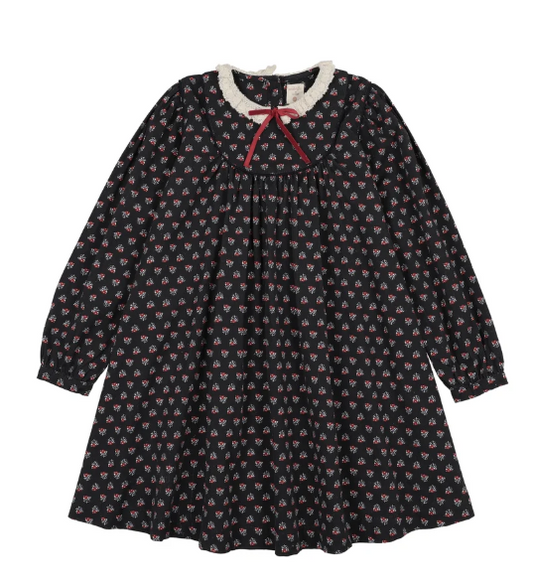 HOME GARDEN LACED TRIMMED DRESS-NAVY PRINT