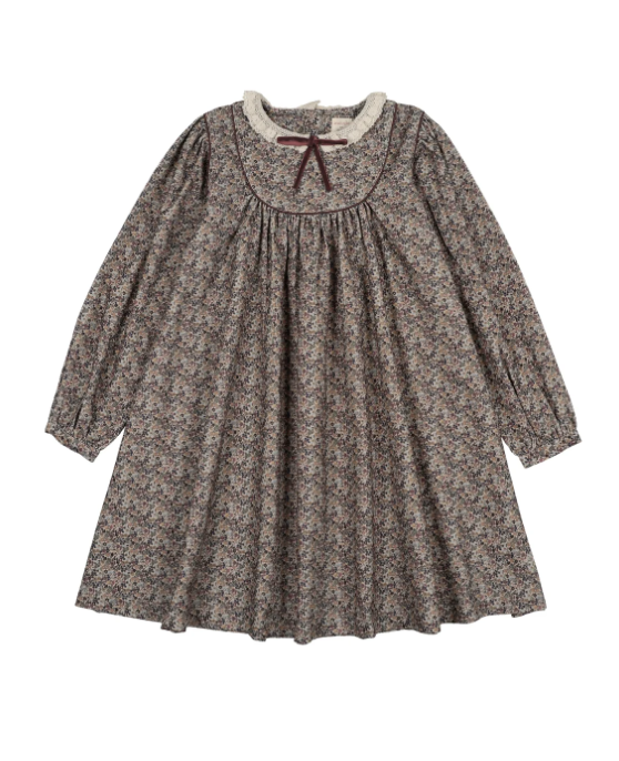 HOME GARDEN LACED TRIMMED DRESS-OXFORD TAN PRINT