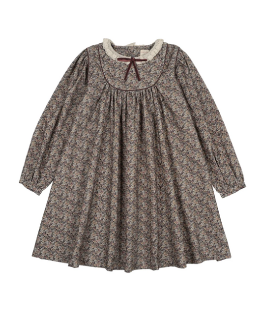 HOME GARDEN LACED TRIMMED DRESS-OXFORD TAN PRINT