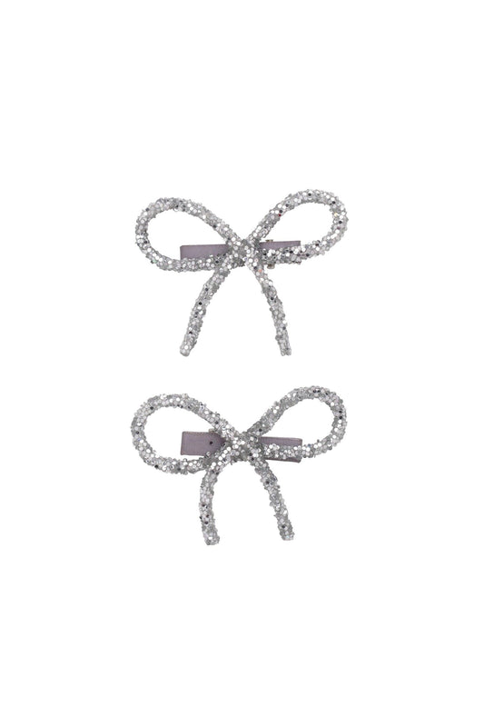 Mini Glitter Bows Clip Set of 2 - Silver: Default Title