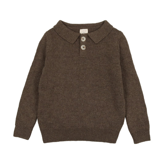 Boys Knit Polo-  Heather Brown