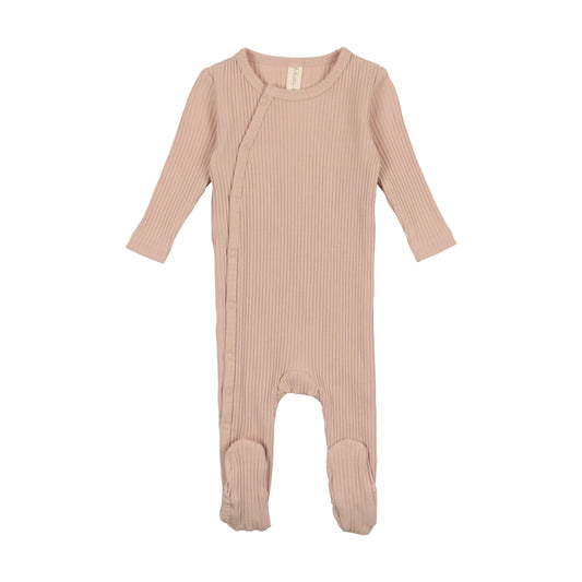 Side Snap Rib Footie- Blush