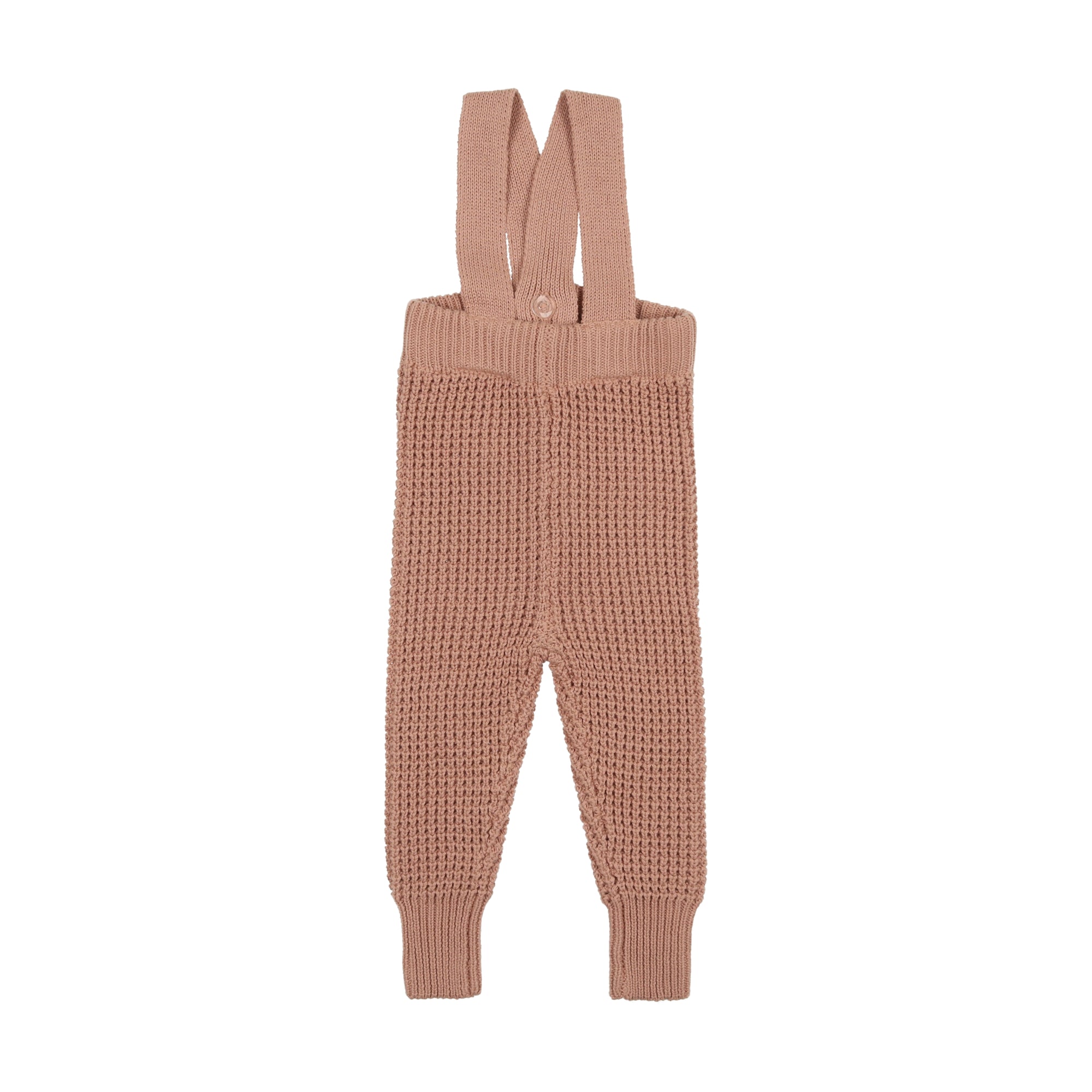 Waffle Knit Long Overalls-Dusty Pink