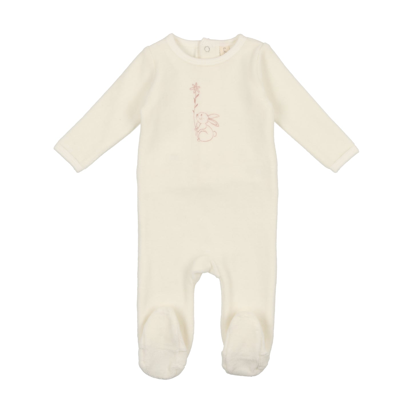 Velour Bunny Footie- White with Flower