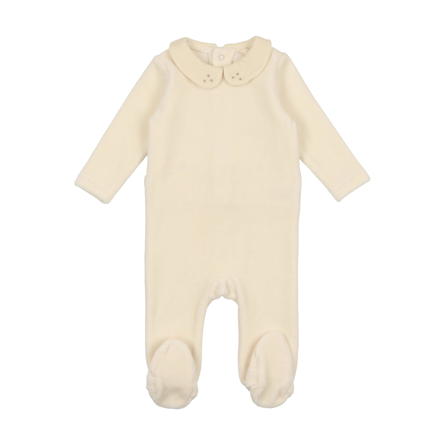 Velour Collared Footie- Ivory