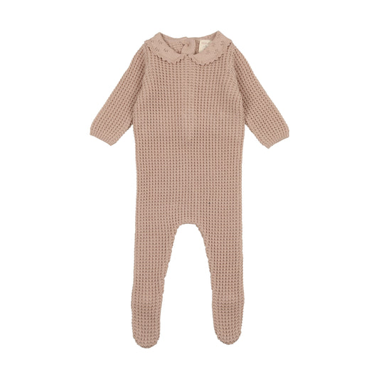 Pointelle Collar Knit Footie- Blush