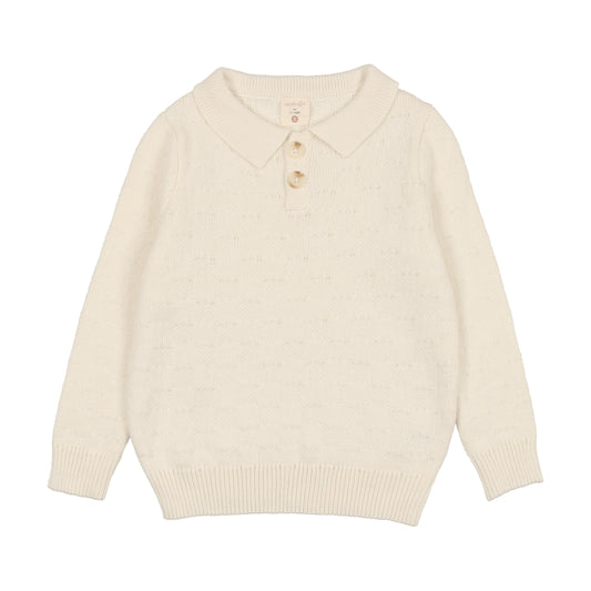 Boys Knit Polo-  Cream