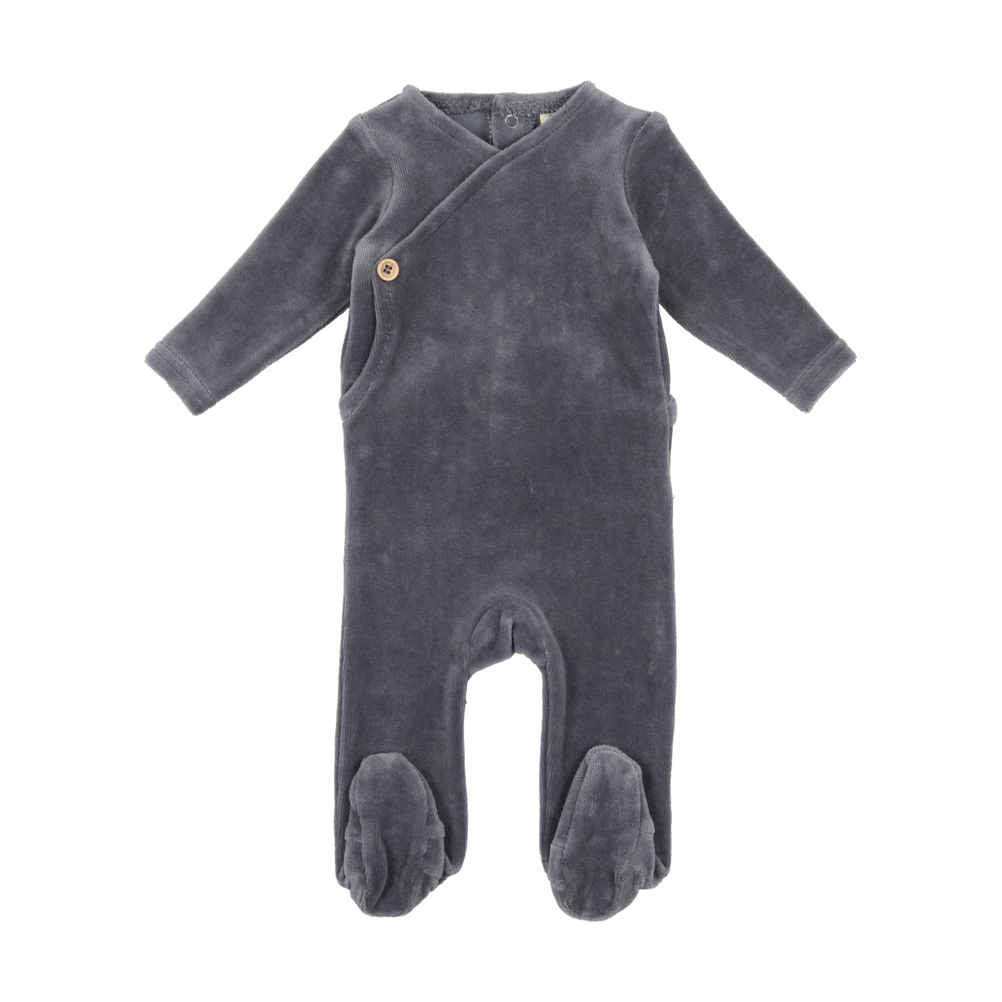 Velour Button Wrap Footie- Slate