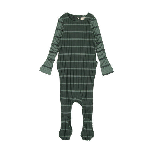 Wide Rib Footie- Green Stripe