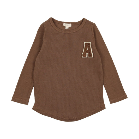 Ribbed Applique Tee Camel