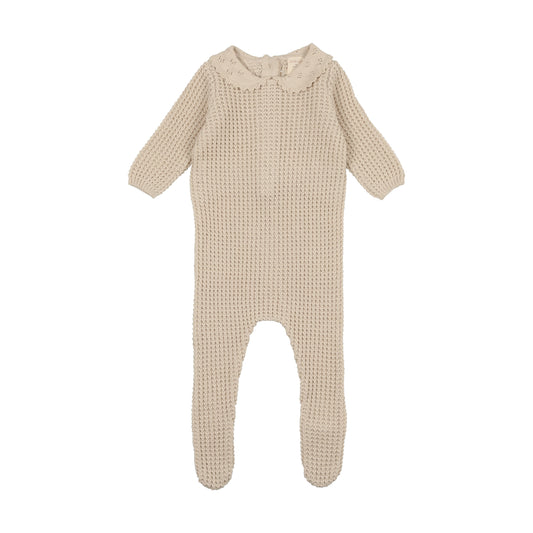 Pointelle Collar Knit Footie- Natural