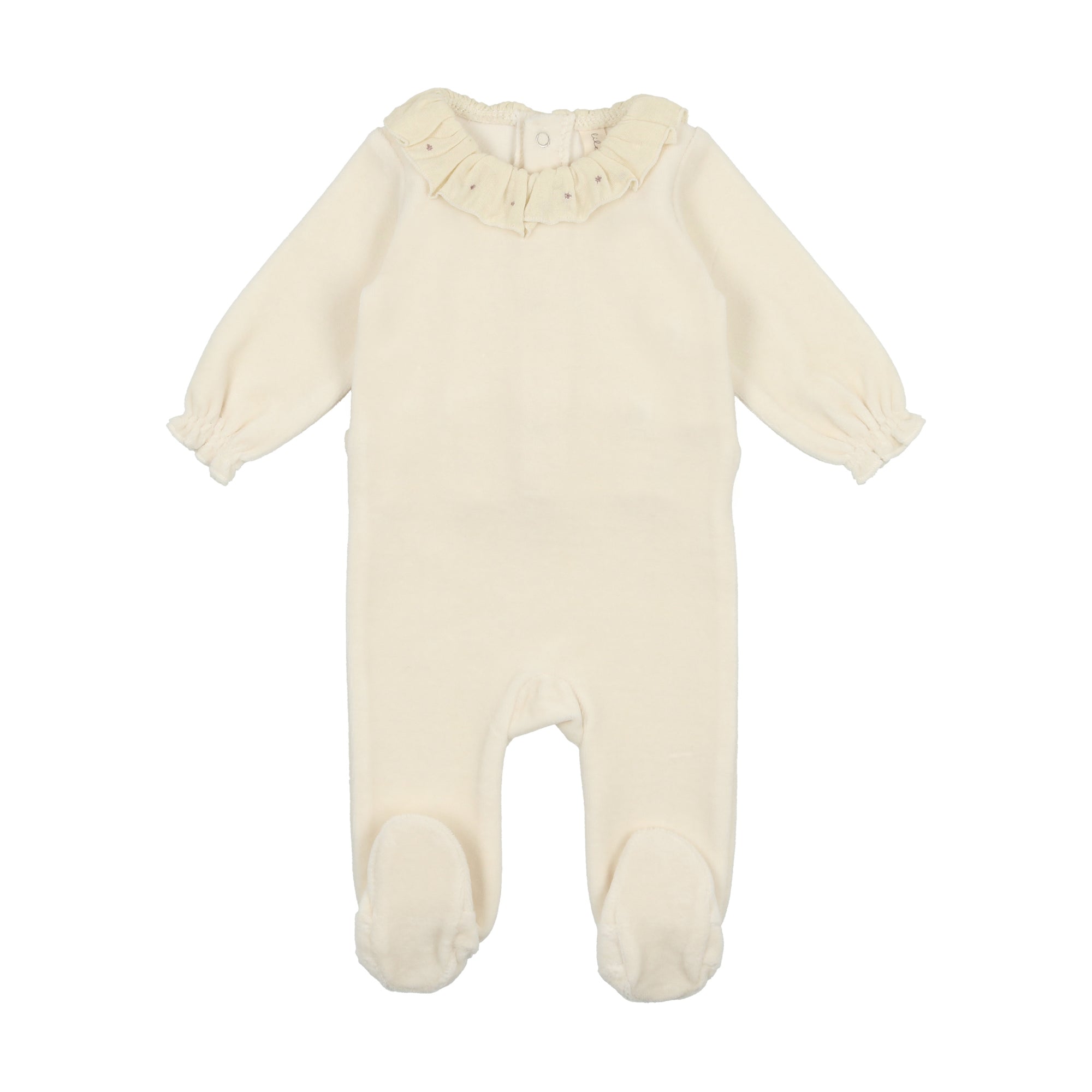 Velour Ruffle Footie- Ivory