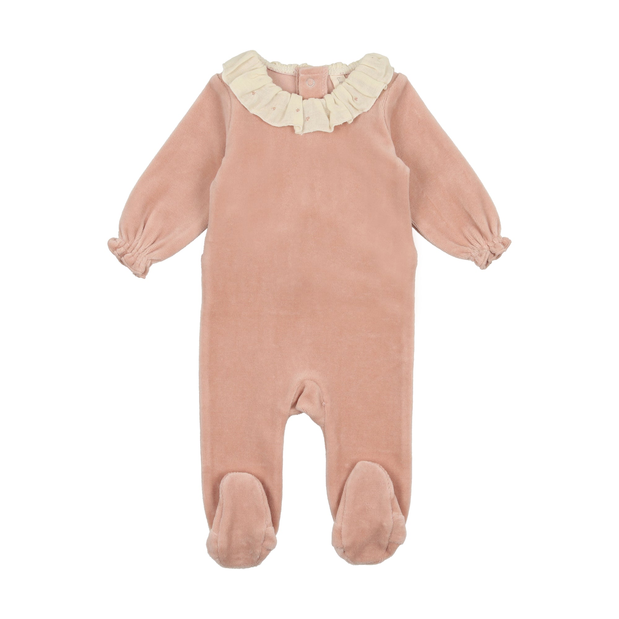 Velour Collared Footie-Dusty Pink