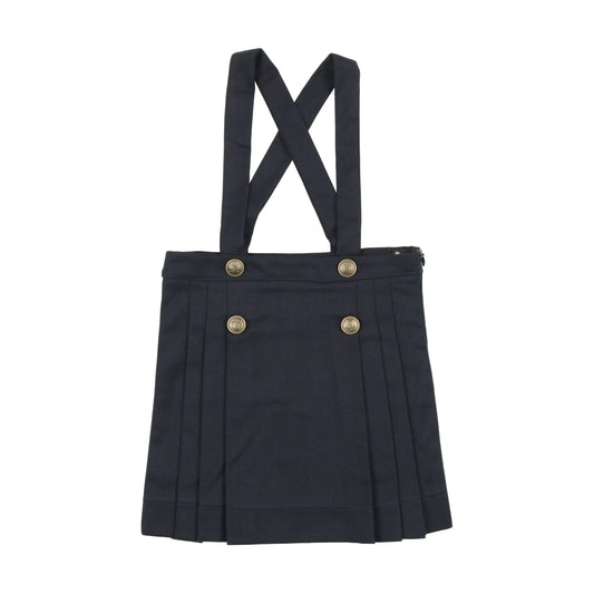 Pleated Suspender Skirt- Navy