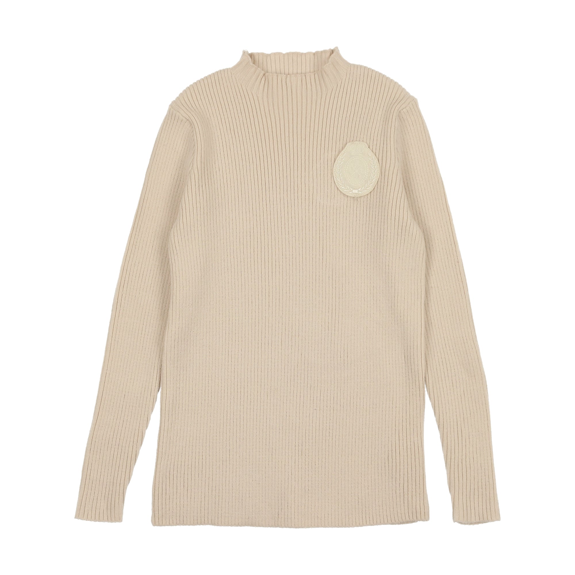 Crest Knit Funnel Neck Sweater- Natural