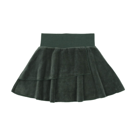 Velour Layered Skirt-  Green