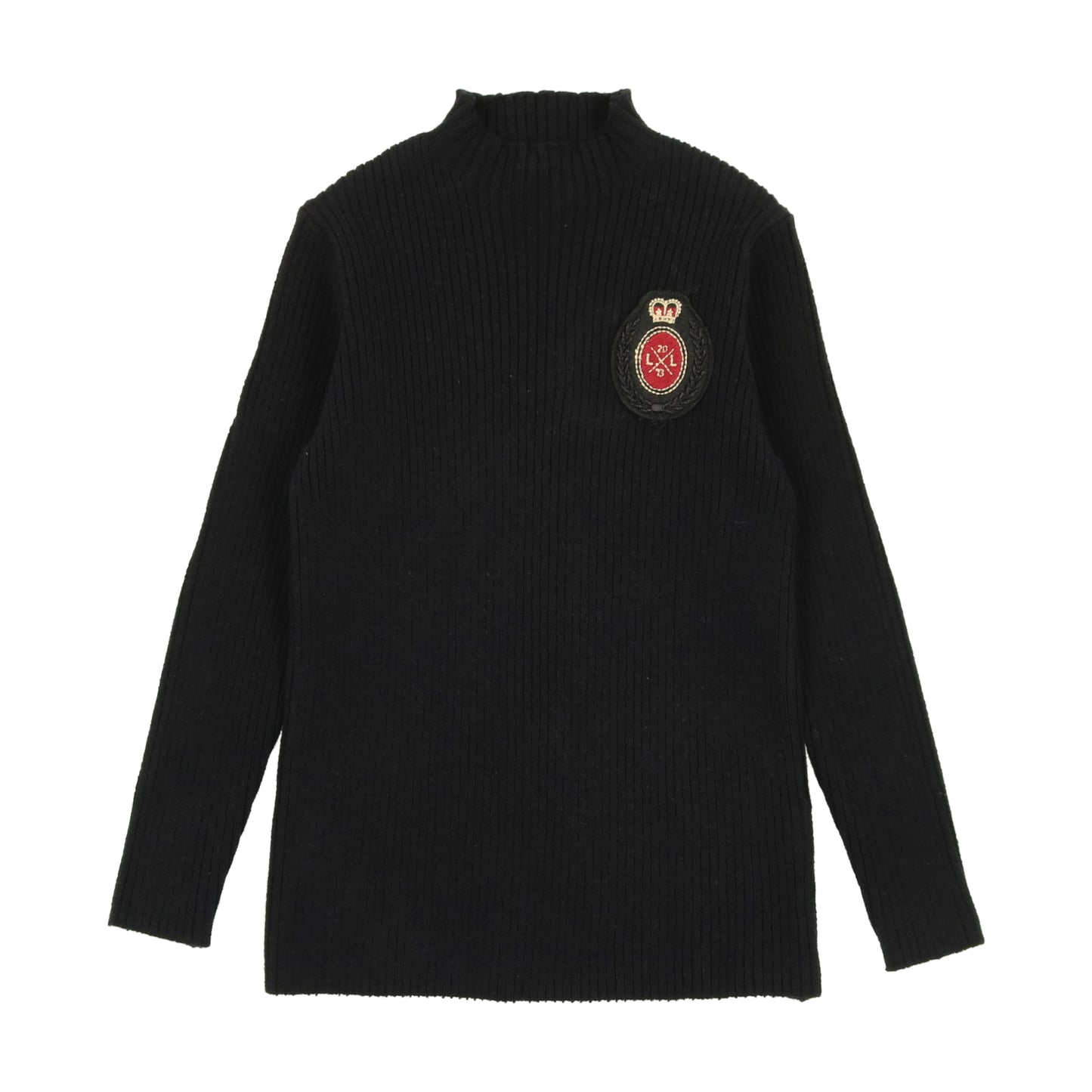 Crest Knit Funnel Neck Sweater- Black