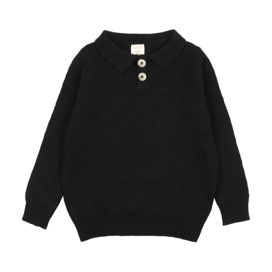 Boys Knit Polo-  Black